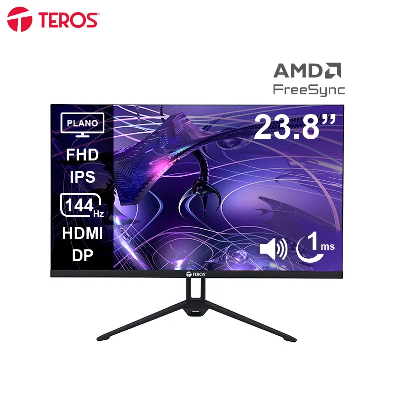 Monitor plano TEROS TE-2417S, 23.8" FHD IPS, 144Hz, 1ms, HDMI, DP, Audio out, Parlantes