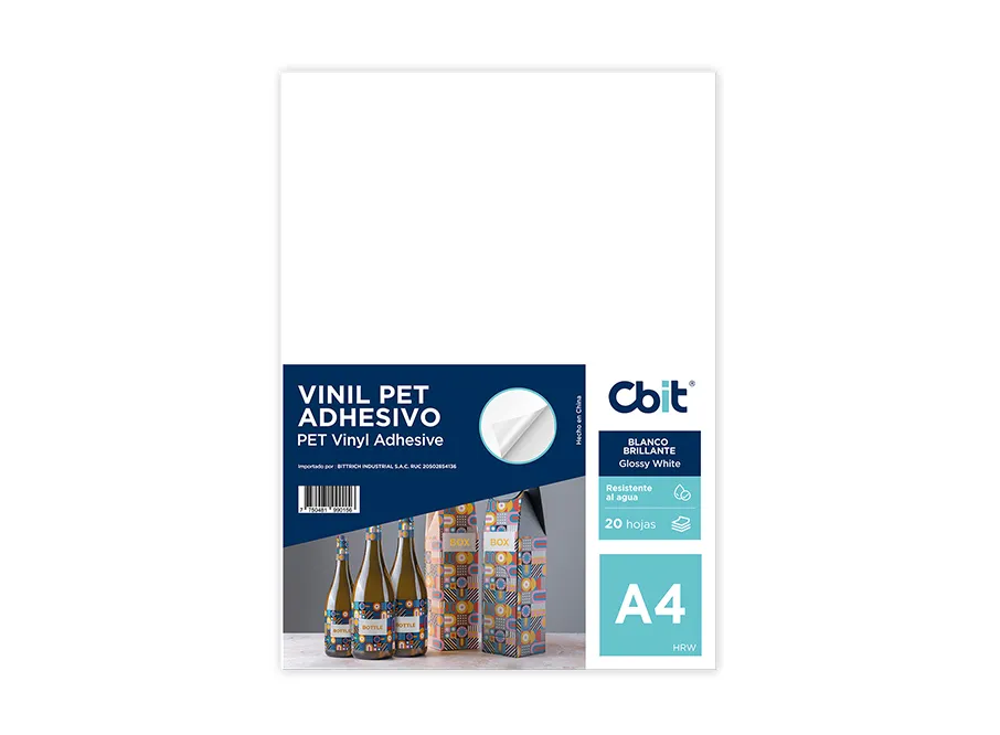 PAQ. 20H. VINIL ADHESIVO PET A4 BLANCO BRILLANTE
