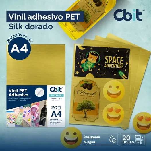PAQ. 20H. VINIL ADHESIVO PET A4 SILK DORADO