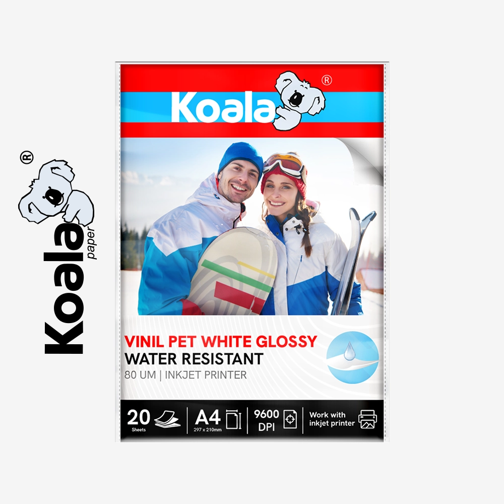 Vinil Pet Blanco Brillante Adhesivo Blanco (Resistente al Agua) 80 µm A4 – 20 Hojas