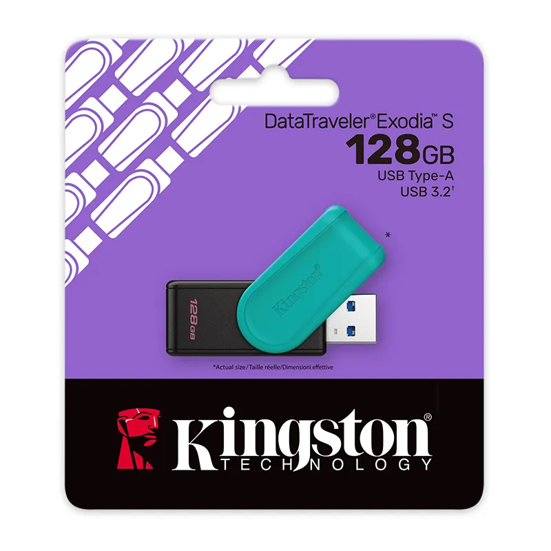 Memoria Flash USB Kingston DataTraveler Exodia S, 128GB, interfaz: USB 3.2 Gen 1, Verde