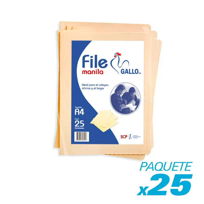 File Manila Gallo A4 Paquete X 25 Und