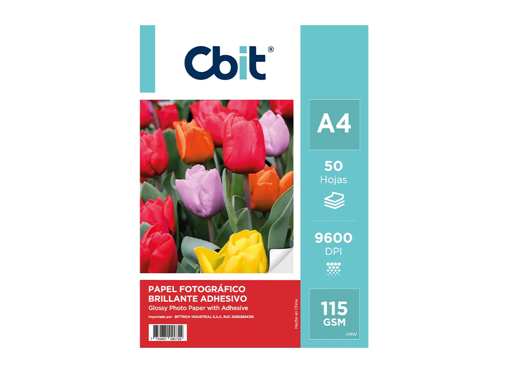 PAQ. 20H. 115GSM PAPEL FOTO A4 GLOSSY CON ADHESIVO CBIT